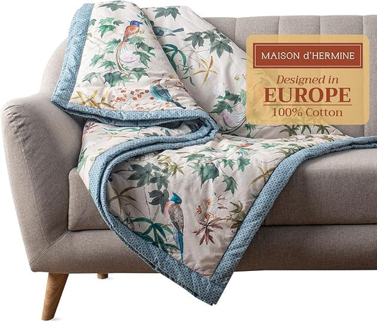 Maison d' Hermine Throw Blanket for Couch Lightweight Soft Warm Breathable Cotton Throw Blankets for Bed Girls Boys Women Men Gifts Sofa Travel Living Room Chair Bedding (50"x60", Hokuzai)