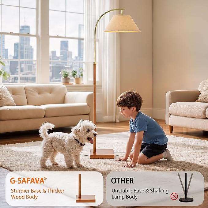 63" Floor Lamp for Living Room with Foot Switch Wood Standing Lamp Tall Lamp Mid Century Modern Arc Floor Lamps for Bedroom Office Industrial Reading