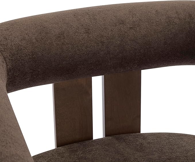 Christopher Knight Home Rones Modern Velvet Upholstered Accent Chair, Wooden Living Room Club Chair with Curved Backrest, Minimalist Bedroom Comfy Reading Chair, Thick Padded Seat, Dark Brown+Walnut