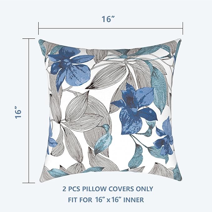 LVTXIII Outdoor Throw Pillow Covers 16 x 16 Inch, Covers ONLY Modern Cute Pattern Decorative Square Toss Pillow Case Pack of 2 for Home Patio Garden Sofa Bed Furniture, Clemens Noir Blue