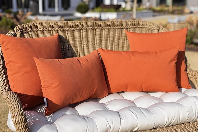 RSH DECOR: Sunbrella Square Throw Pillows Set of 2 | 17" x 17" | Water and Fade-Resistant Performance Fabric | Outdoor Pillow Covers with Down-Alternative Inserts | Canvas Tuscan