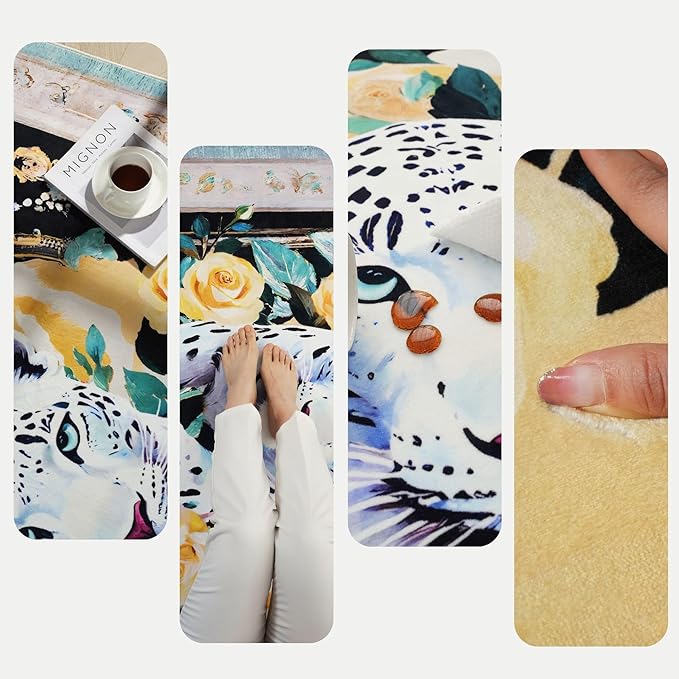 Runner Rug for Kitchen Rug Non Slip 2'6"x8' Washable Rugs with Rubber Backing Soft Retro Lavish Leopard Floral Animal Carpet Runner for Kitchen, Laundry, Bedroom, Bathroom