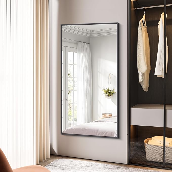 BONEWEI Bathroom Mirror,30x60 inch Large Wall Mirror for Bathroom Wall Mounted Black Rectangle Corner Mirrors,Black Bathroom Mirror for Living Room,Farmhouse,Bedroom Entryway,Horizontal/Vertical