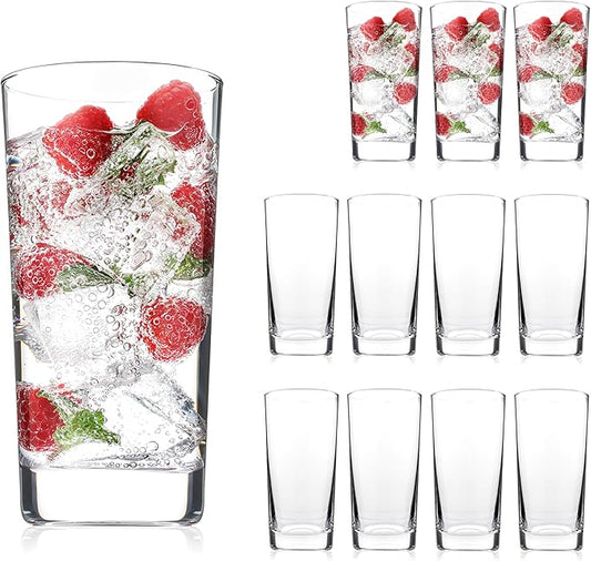 Highball Glasses Set of 12, 13oz Tall Drinking Glasses, Water Glass for Kitchen, Tom Collins Glasses, Mojito Glass Cups, Cocktail Glasses for Bar Glassware
