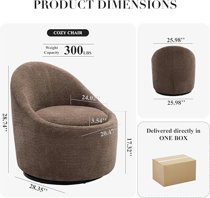 COLAMY Swivel Accent Chair Set of 2, 360° Swivel Round Chair with Hidden Storage, Modern Small Barrel Armchair for Living Room/Bedroom, Brown