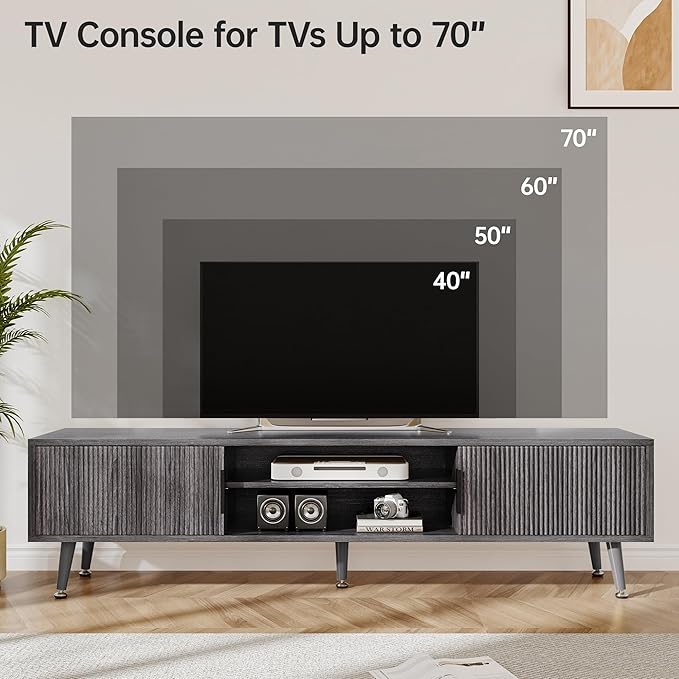 Mid Century TV Stand, Modern TV Console for TVs up to 70 Inches, Entertainment Center with Storage, TV and Media Consol for Living Room, 62 Inch (Gray)