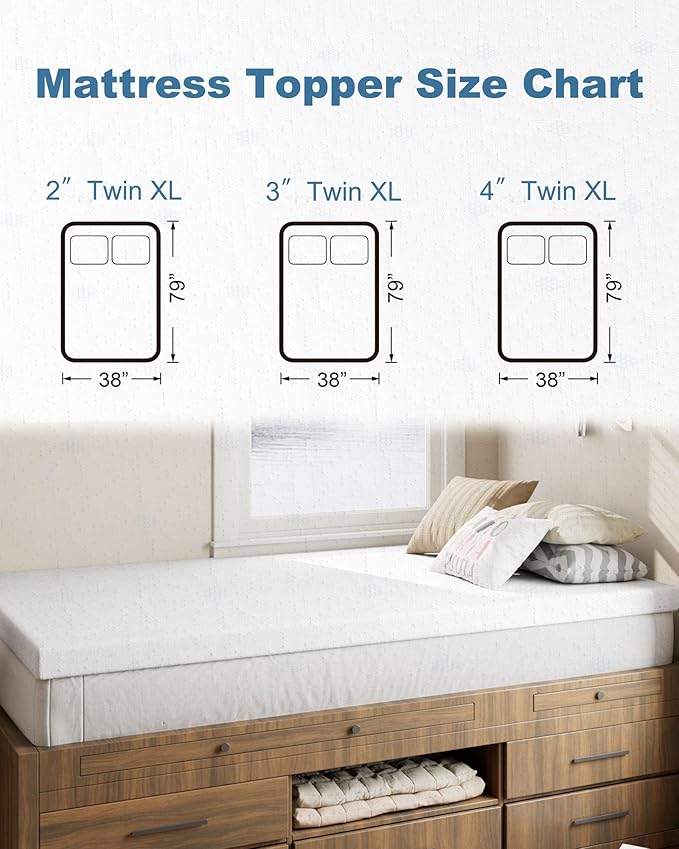 Ferlizer 4" [Twin XL] Mattress Topper, Memory Foam Mattress Topper Twin Extra Long for College Dorm with Ultra Soft Cover & Corner Straps, CertiPUR-US Certified