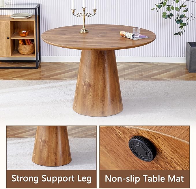 45 Inch Round Dining Table Set for 4, 5 Piece Kitchen Table and Chairs Set, Wooden Table with Light Walnut Finish, Small Space Dining Set for Apartment or Dining Room