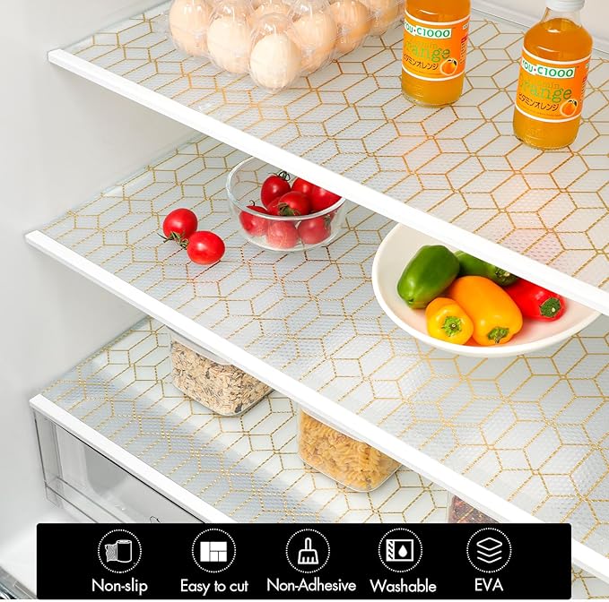 Cooyes Shelf Liner, Non Adhesive Drawer and Cabinet Liner, EVA Washable Oil-Proof Shelf Paper for Kitchen Cabinets, Refrigerator, Storage, Desks with Modern Pattern