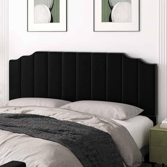 King Size Headboard Only, Velvet Wall Mounted Headboard King for Adjustable Bed Modern Upholstered Head Board Easy Assembly, Black
