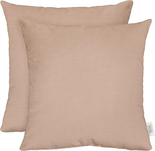 RSH DECOR: Sunbrella Play Square Throw Pillows Set of 2 | 17" x 17" | Water and Fade-Resistant Performance Fabric | Outdoor Pillow Covers with Down-Alternative Inserts | Play Cameo