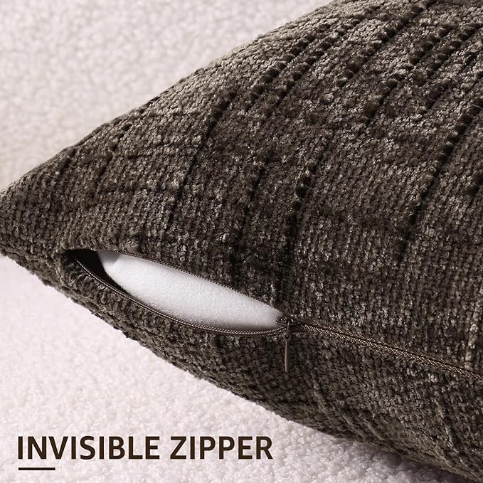 decorUhome Dark Brown Chenille Throw Pillow Covers 20x20 Set of 2 Thick Textured Slubby Couch Pillow Covers Farmhouse Accent Modern Neutral Decorative Pillow Cases for Bed Sofa Living Room