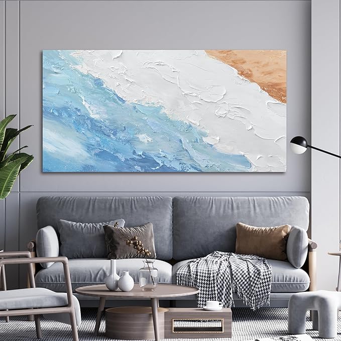 Canvas Wall Art Decor Wall Art Pictures for Living Room Abstract Canvas Art Wall Decor Large Modern Abstract Wall Art Prints White Blue Aesthetic Wall Art Artwork for Walls Home Office Decor 29"X58"
