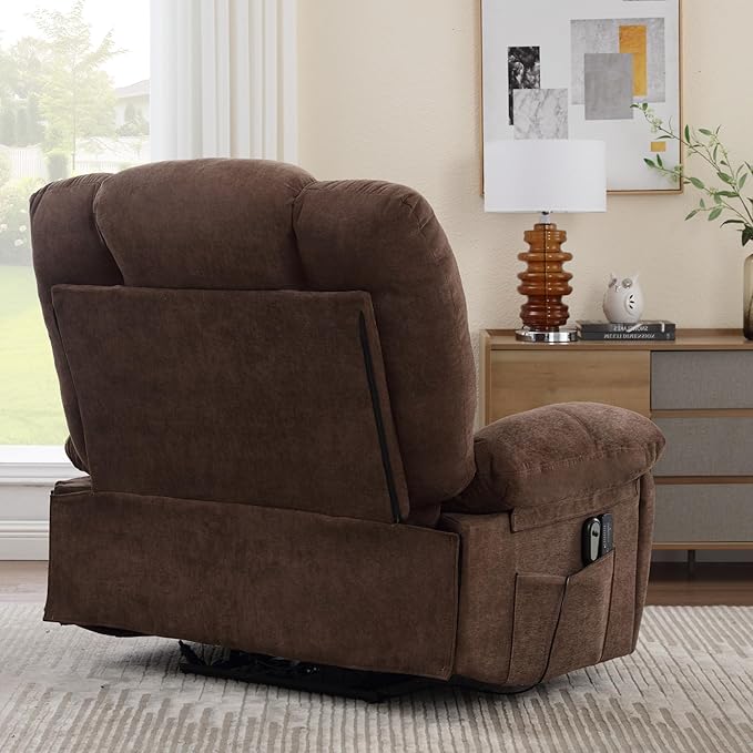Oversized Power Recliner Chair 350lb with Hidable Cup Holders, Extra Wide Large Big Electric Recliner Chair with Lumbar Support Pillow Nursery Chair Living Room (Power, BROWN-6001)