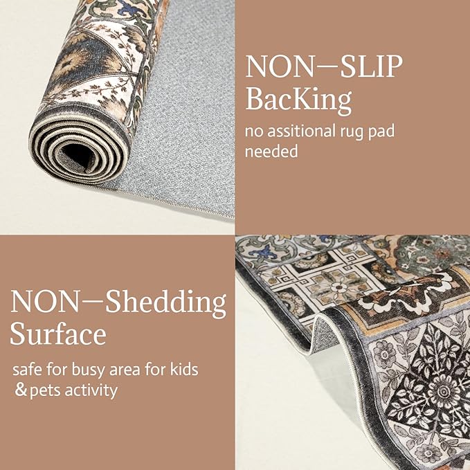 Washable 2'x3' Non Slip Rug Vintage Soft Low Pile Lightweight Small Area Rugs for High-Traffic Areas (Entryway, Kitchen, Hallway), Farmhouse Decor