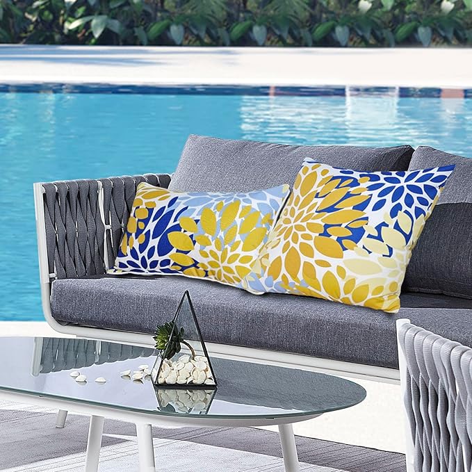 Outdoor Lumbar Pillows - Decorative Pillows with Insert Included Set of 2 Outdoor Pillows for Patio Furniture 12x20 Inch