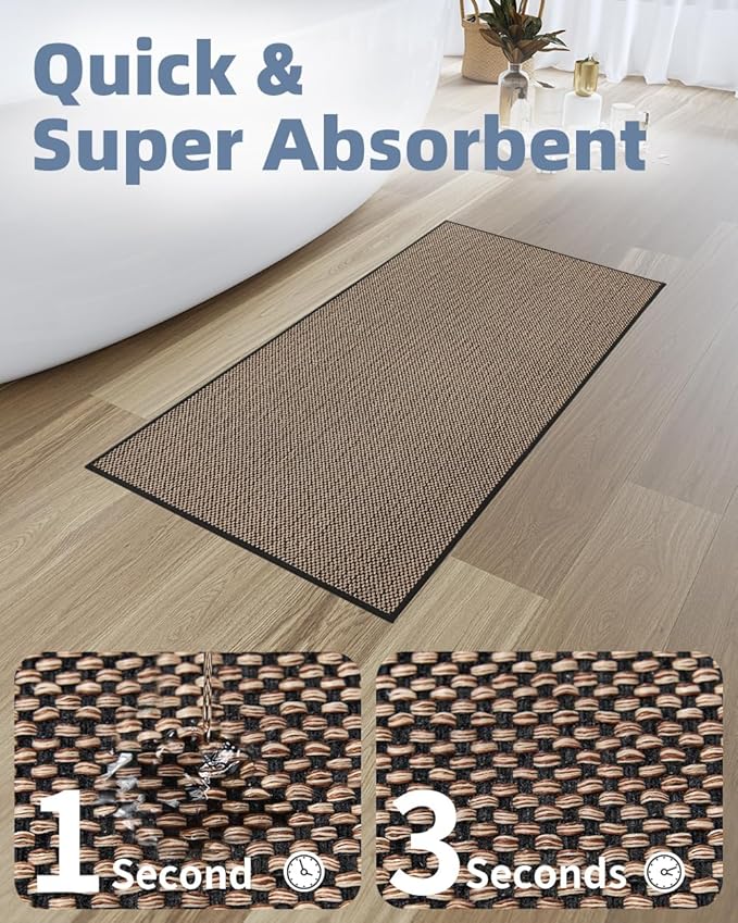 PADOOR Non-Slip Bath-Mats, Rubber-Backing Braided Absorbent Mats, Machine Washable Thin Bath Rugs Fit Under Door, Quick Dry for Bathroom Floor, 24x35 Black