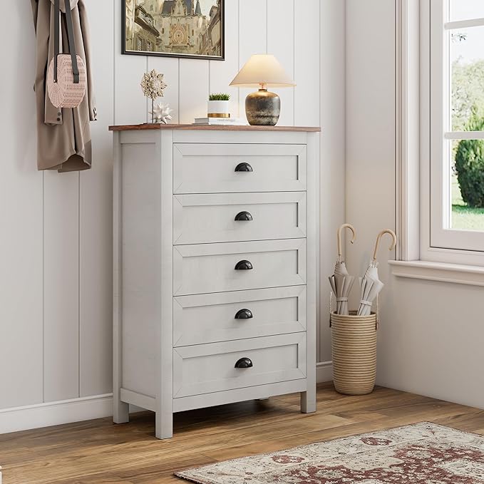 Wananlanen® Farmhouse Dresser for Bedroom, Antique Double Dresser & Chest of Drawer with Vintage Handle and Storage, Wooden Tall Rustic Organizer for Bedroom