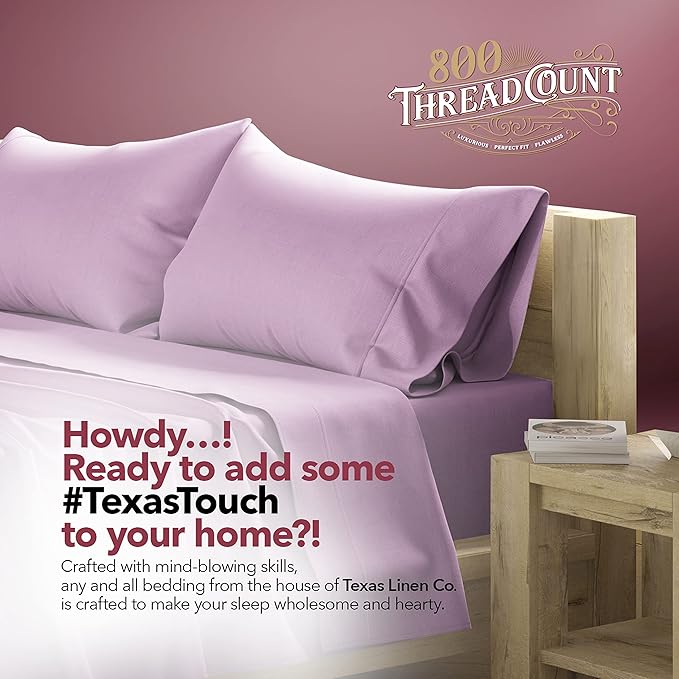 TEXAS LINEN CO. Luxury Egyptian Cotton Twin Sheet Set - 800 Thread Count 3 PC Plum Egyptian Cotton Sheets for Twin Size Bed, Extra Long Staple Silky Soft Cooling, Extra Deep Pocket Dorm Sheets