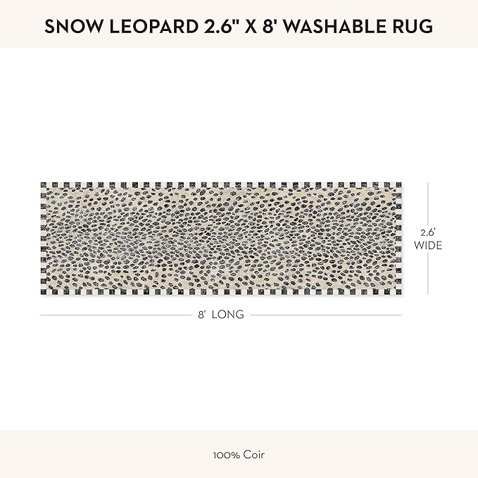 MACKENZIE-CHILDS Washable Rug, Decorative Indoor Rug, 2'6" x 8', Snow Leopard