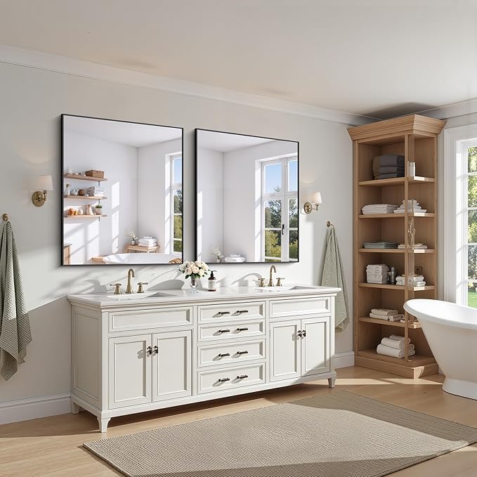 KOCUUY Black Rectangle Mirror, 36"x40" Bathroom Mirrors for Over Sink, Large Black Wall Mounted Mirror, Metal Framed Mirror for Wall, Vanity Mirror for Bathroom Living Room Bedroom Dining Room