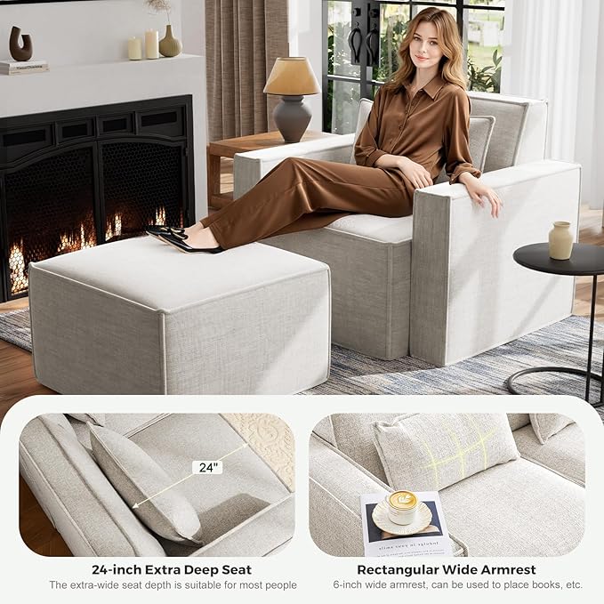 ELUCHANG Oversized Accent Chair with Ottoman,Modern Boucle Sofa Chair with Strong Wood Frame,High Supportive & Soft Sponges Comfy Upholstered Armchair Reading Chairs for Apartment,Oatmeal