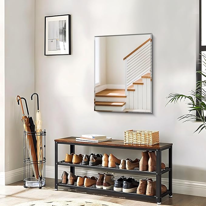 18x24 Beveled Mirror, Frameless Beveled Bathroom Mirrors for Wall, Upgraded Shatterproof Rectangle Vanity Mirror with Beveled Edge for Bathroom, Bedroom, Living Room and Entryway