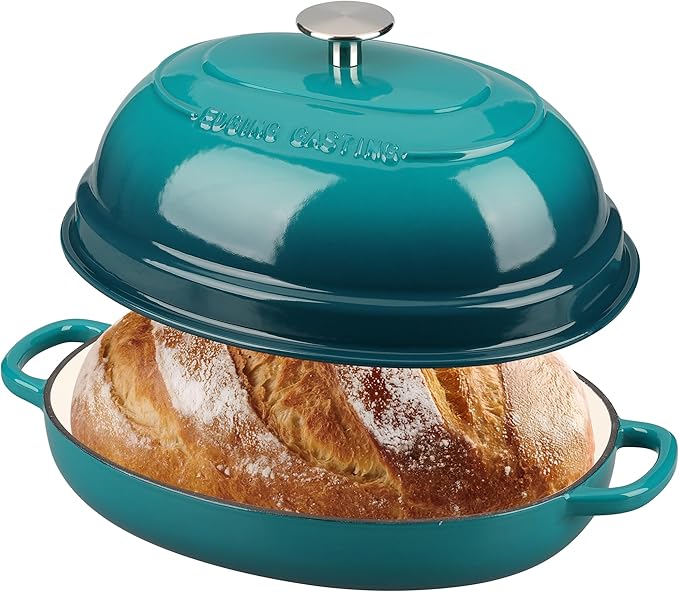 Enameled Oval Cast Iron Dutch Oven Pot with Lid, Bread Dutch Oven for Sourdough Bread Baking, 6QT, Darkcyan
