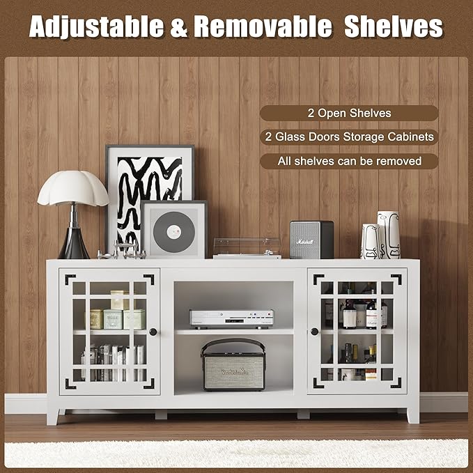 58'' TV Stand, Entertainment Center for Living Room, Media Console Table with Open Shelf Cabinet, for TVs up to 60 Inches, White Oak