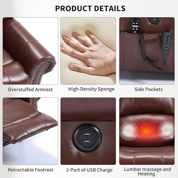 Recliner Chairs for Adults, Oversized Bedroom Chair with Massage, Sofa Chair Home Theater Seating with Lumbar Support, Comfortable Lift Chair for Elderly, Glider Nursery Chair for Living Room