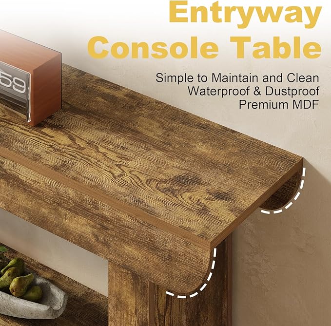 55-Inch Farmhouse Console Table,3-Tier Rustic Entryway Table with Storage,Rectangular Sofa Table Behind The Couch for Living Room, Hallway, Entrance