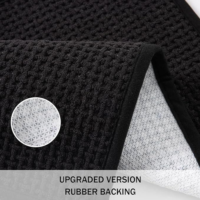 Bathroom Rugs Non Slip Washable, Super Absorbent Thin Bath Mat for Small Quick Dry Low Pile Bathroom Rug, (Black, 47″x20″)