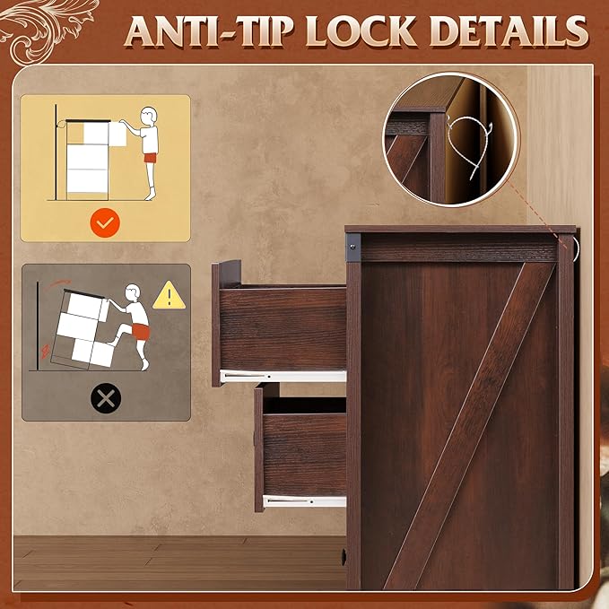 WLIVE Farmhouse Dresser for Bedroom, 63" Wide 9 Drawer Dresser Storage Organizer, Wood Chest of Drawers for Bedroom, TV Stand for 70 inch TV for Living Room, Hallway, Ball Bearing Slide (Brown)