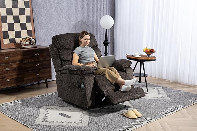 Oversized Lift Recliner with Extended Footrest for Seniors, Heavy Duty Recliners with Heat Massage, Extra Wide Seat, Arm Storage & Cup Holders, Lay Flat 160° for Elderly Big Tall Man 400lb