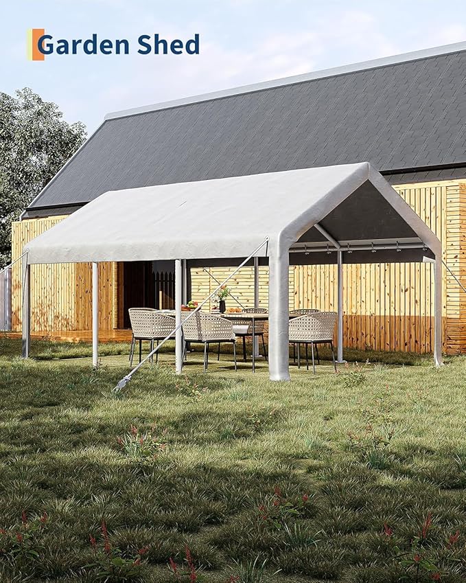 12 x 20FT Heavy Duty Carport with Roll-Up Windows, Portable Garage with Removable Sidewalls & Doors, Portable Car Tent Garage with Roll-Up Windows and All-Season Tarp, for Car, Truck,