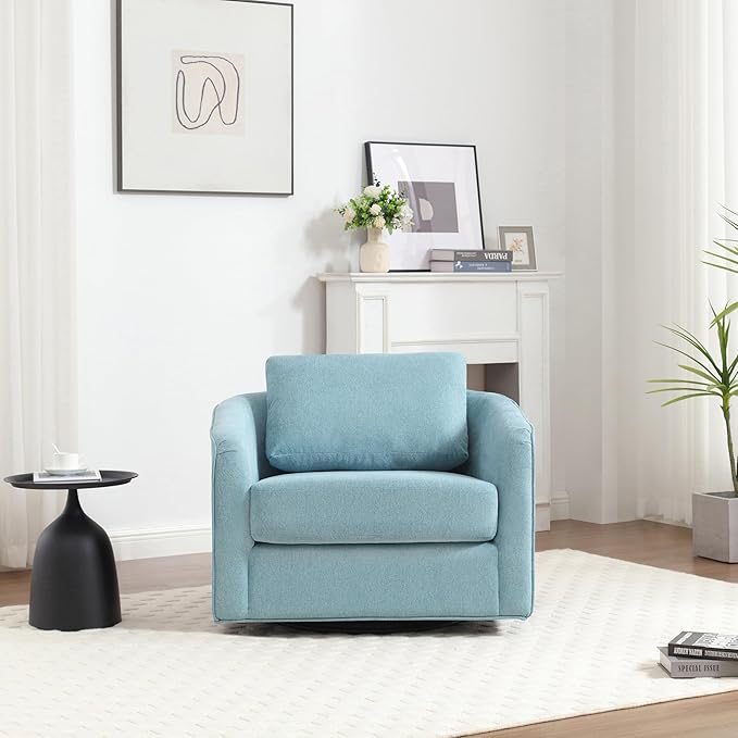 MINCETA Accent Chairs,Oversized 360 Swivel Armchair(Seat Area:25.6" D x 26.8" W),Modern Comfy Reading Chairs for Living Room with Metal Base,Set of 2,Performance Fabric in Teal