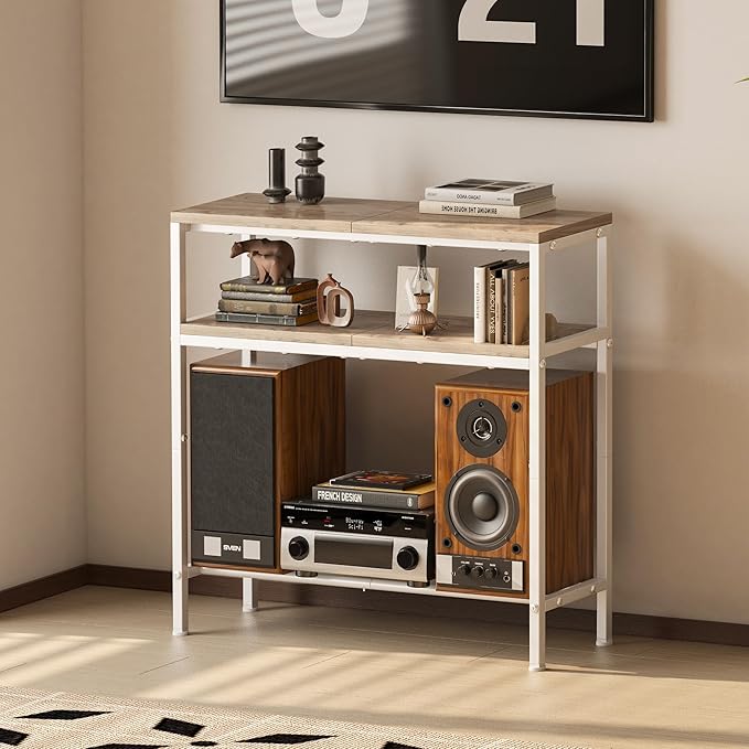 Homeiju Entryway Table with Storage, 3-Tier Console Table 31.5" Width, Industrial Sofa Table with Open Shelves, Foyer Tables for Entryway, Hallway, Kitchen, Living Room and Bedroom, Light Coffee