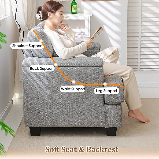 Oversized Accent Chair with Armrest Storage,38”W Big Armchair with 7.8'' Thick Cushion,Deep Seat,Large Comfy Reading Chair, Living Room Chairs,Sofa Chair for Bedroom,Chenille,Dark Gray