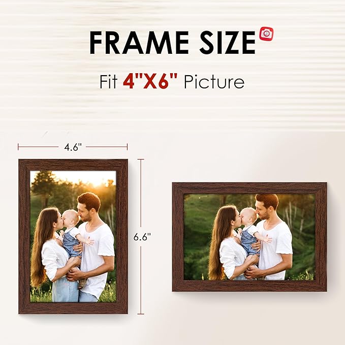 FIXSMITH 4x6 Picture Frame Set of 2, Photo Frame 4x6 with HD Plexiglass, Brown Picture Frames Collage for Tabletop or Wall Display