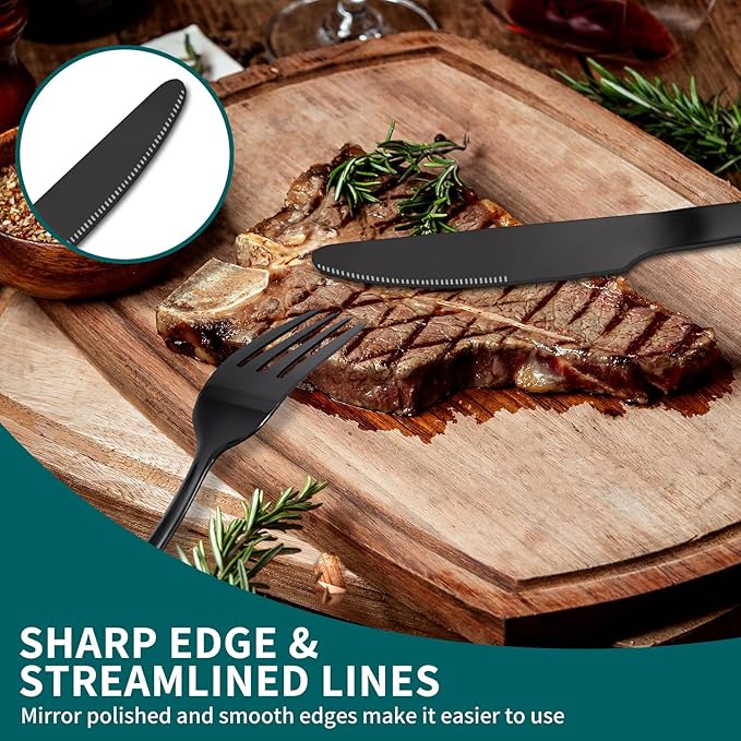 20 Pieces Black Silverware Set, ENLOY Flatware Cutlery Set Stainless Steel Utensils Service for 4, Heavy Duty Gift and Dishwasher Safe, Mirror Polished Dinner Knife, Fork, Spoon for Restaurant