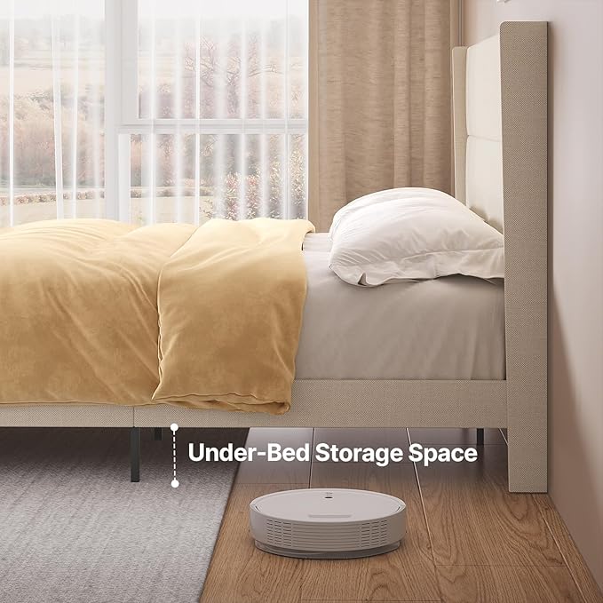 Gizoon King Bed Frame with Wingback Headboard, Upholstered Platform Bed with Modern Geometric Headboard, Wooden Slats, Noise-Free, No Box Spring Needed