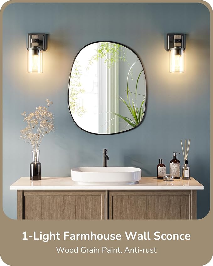 EDISHINE Wall Sconces Set of 2, Farmhouse Vanity Lights for Bathroom, 1-Light Wall Light Fixtures, Industrial Wall Mount Lighting Lamps with Clear Glass Shade for Bedroom Living Room Mirror Hallway