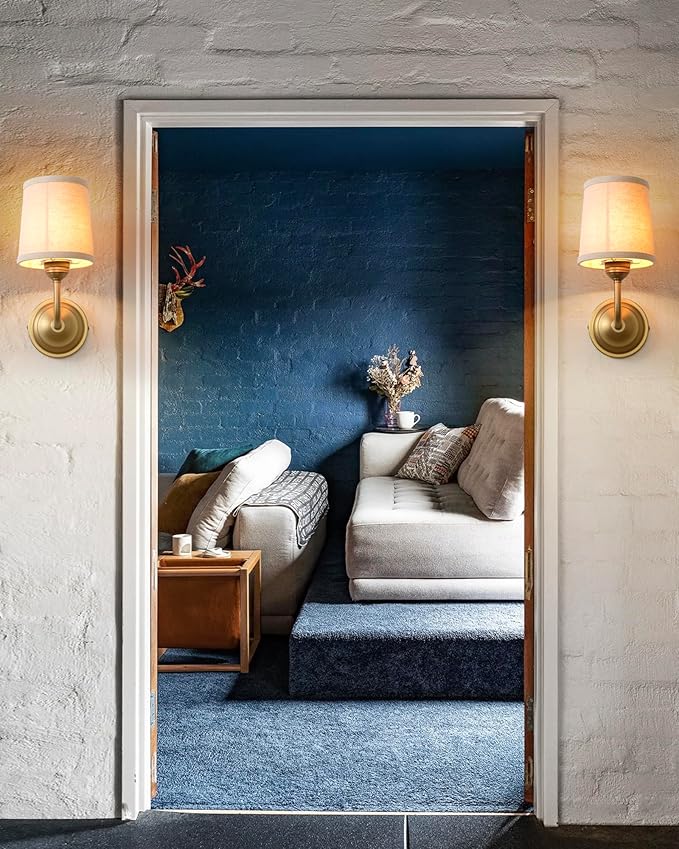 Vintage Fabric Wall Sconce with Funnel Linen Cloth Shade, E26 Hardwired Indoor 1-Light Wall Mounted Lamp Fixture for Living Room Bedroom Dining Room Hallway