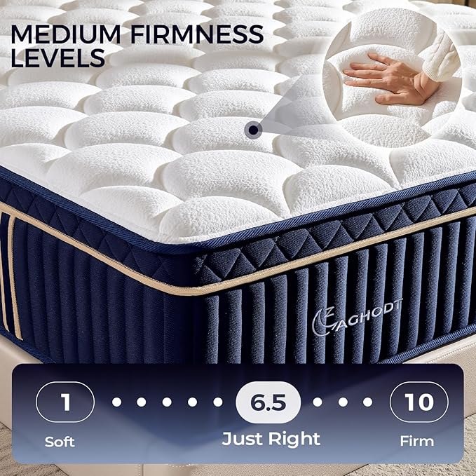 King Mattress, 12 Inch King Size Hybrid Mattress in a Box, Medium Firm Memory Foam mattress, with Individual Pocket Springs, Upgrade Zoned Support, Motion Isolation&Pressure Relief, CertiPUR-US