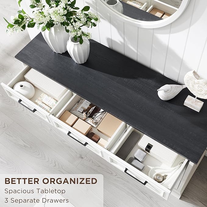 7 Drawer Dresser, Farmhouse Chest of Drawers for Bedroom, 52" Wide Dresser TV Stand with Large Metal Handles, Wood Drawer Organizer for Living Room, Hallway - Off White