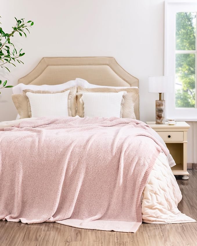 Super Soft Throw Blanket 60 x 80 Inches, Half-Side Plush Fuzzy Blanket for Couch, Sofa, Bed & Chair, Warm Cozy Lightweight Knit Blanket for Fall & Winter, Pink