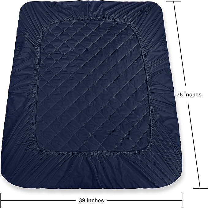Utopia Bedding Quilted Fitted Mattress Pad, Twin Size, Elastic Fitted Mattress Topper Protector and Cover Stretches up to 16 Inches Deep, Machine Washable (Navy)