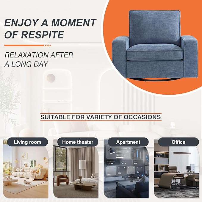 ABAKAN Chenille Sofa Swivel Chair for Living Room with Removable Backrest, Modern Accent Style Living Room Chair for Office/Library/Bedroom/Lounge,Blue