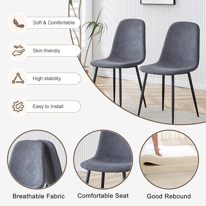 Round Dining Table Set for 4, Modern Kitchen Dining Table Chairs Set for 4, 42 Inch Small Round White Dining Table Set & 4 Upholstered Fabric Chairs for Kitchen Living Office Cafe Small Space