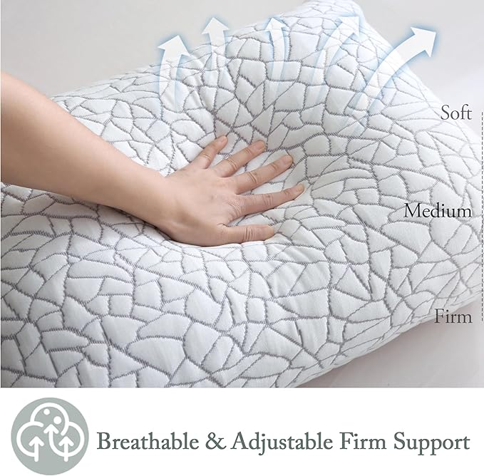 BPC Premium Rayon Derived from Bamboo Pillows King Size Set of 2 - Adjustable Shredded Memory Foam Pillow with Removable Cover Firm Pillow for Side Stomach and Back Sleepers, CertiPUR-US